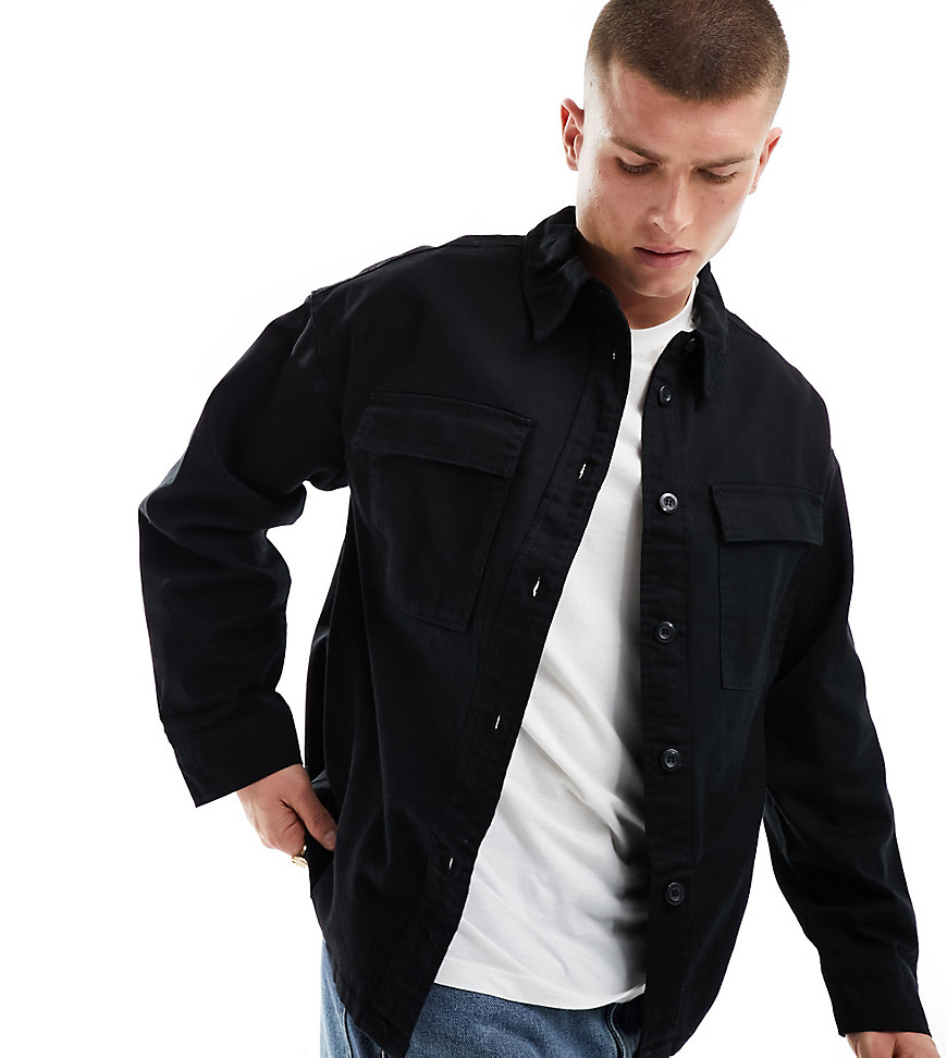 ADPT OVERSIZED BOXY FIT TWILL OVERSHIRT IN BLACK