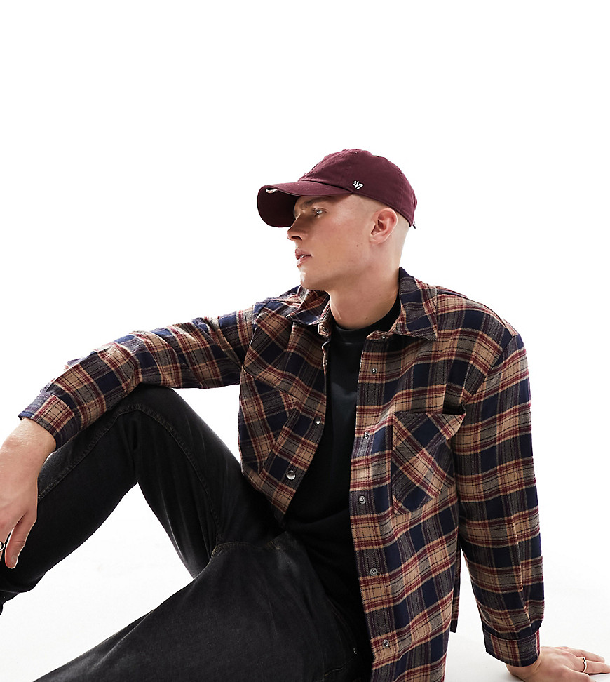 ADPT oversized boxy flannel check overshirt in brown