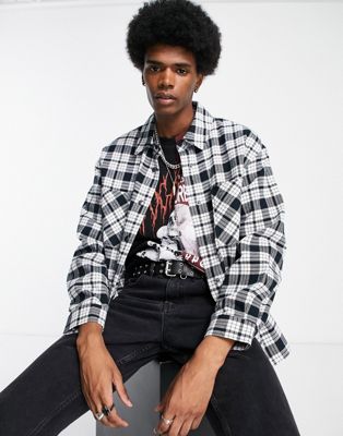 Adpt Oversized Boxy Flannel Check Overshirt In White
