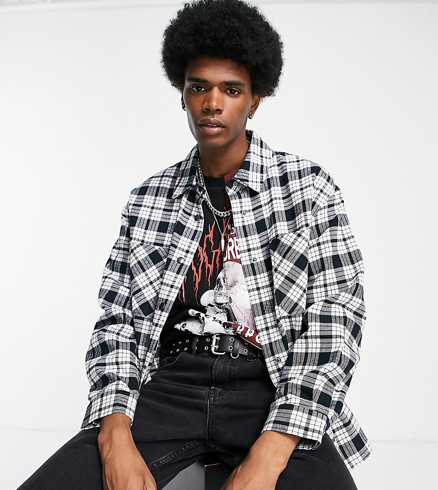 Adpt Oversized Boxy Flannel Check Overshirt In White