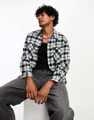 Adpt Oversized Boxy Flannel Check Overshirt In White ModeSens