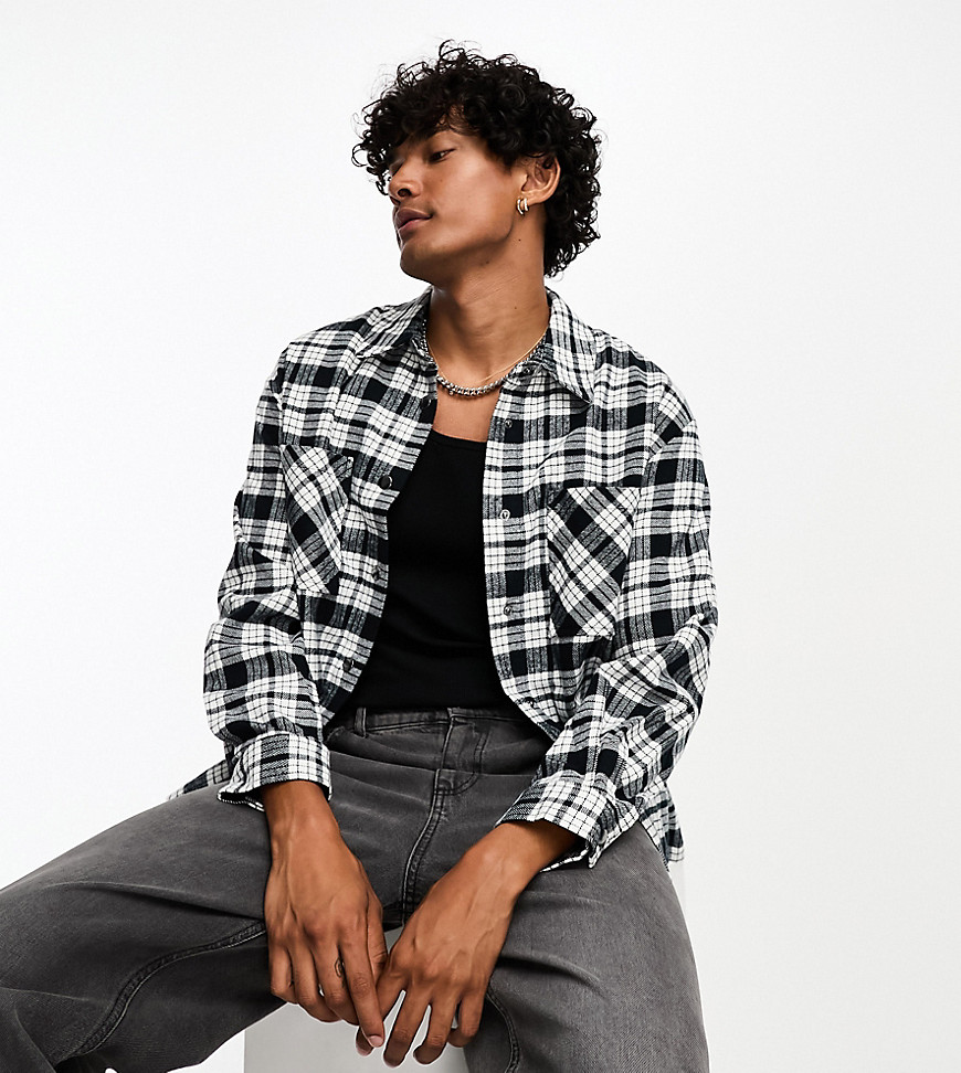 oversized boxy flannel check overshirt in white