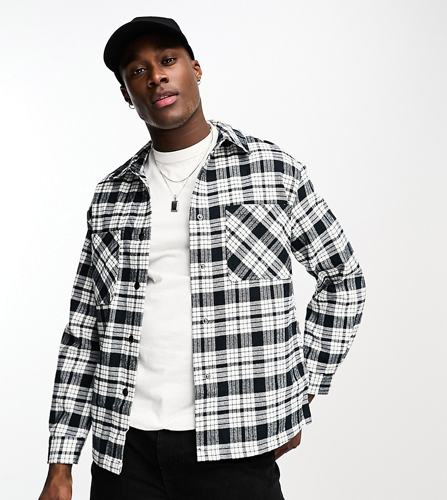 ADPT oversized boxy flannel check overshirt in white