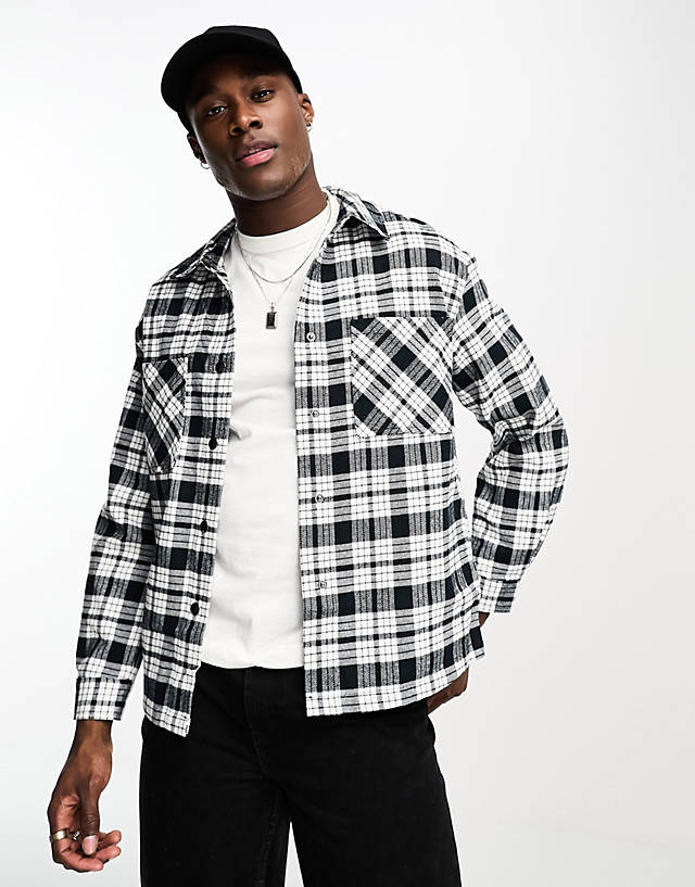 ADPT - oversized boxy flannel check overshirt in white