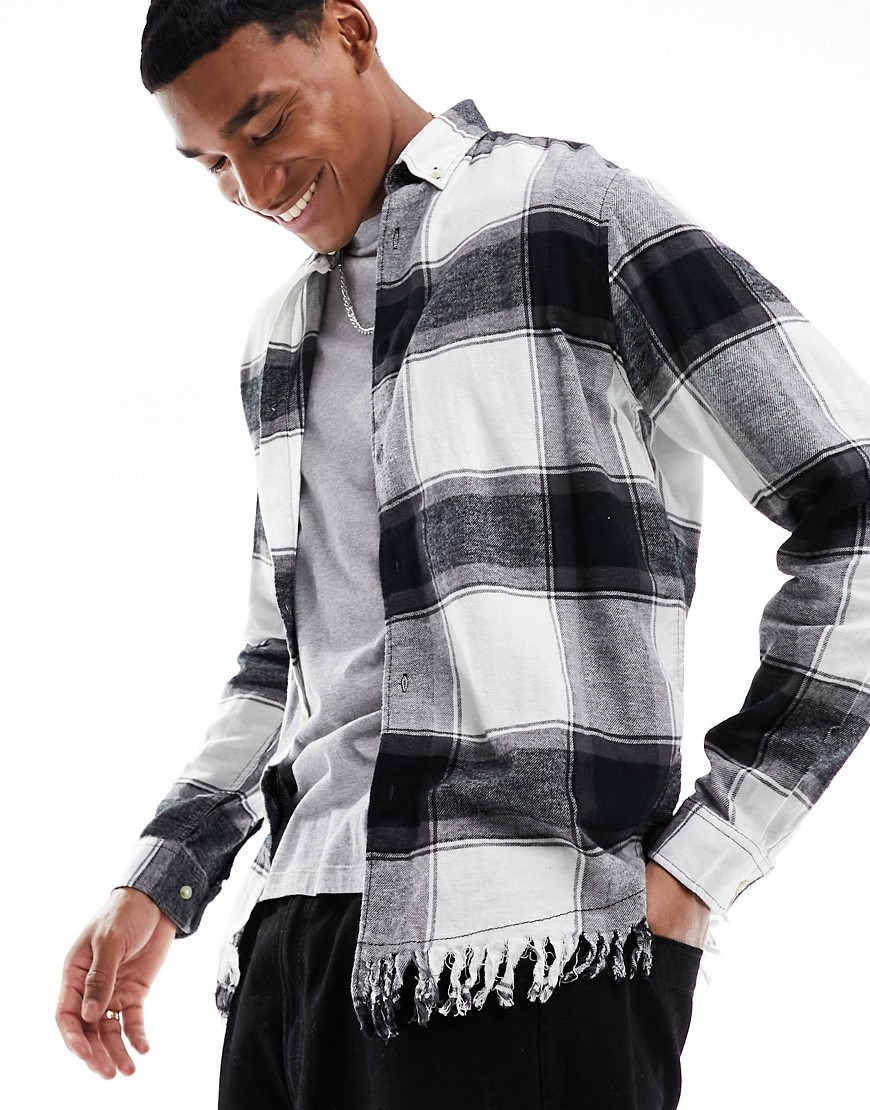ADPT oversized brushed check shirt with fray hem in black-White