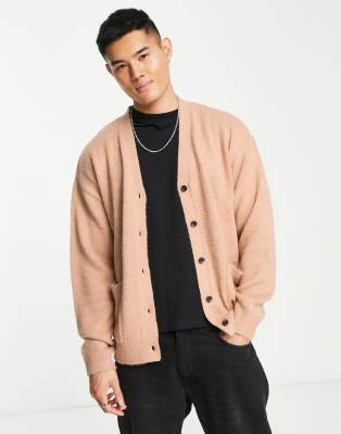 ASOS DESIGN oversized cardigan with button through in dark gray