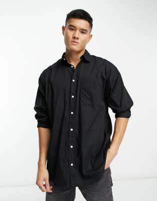 ADPT oversized cotton poplin shirt with pocket in black - ASOS Price Checker