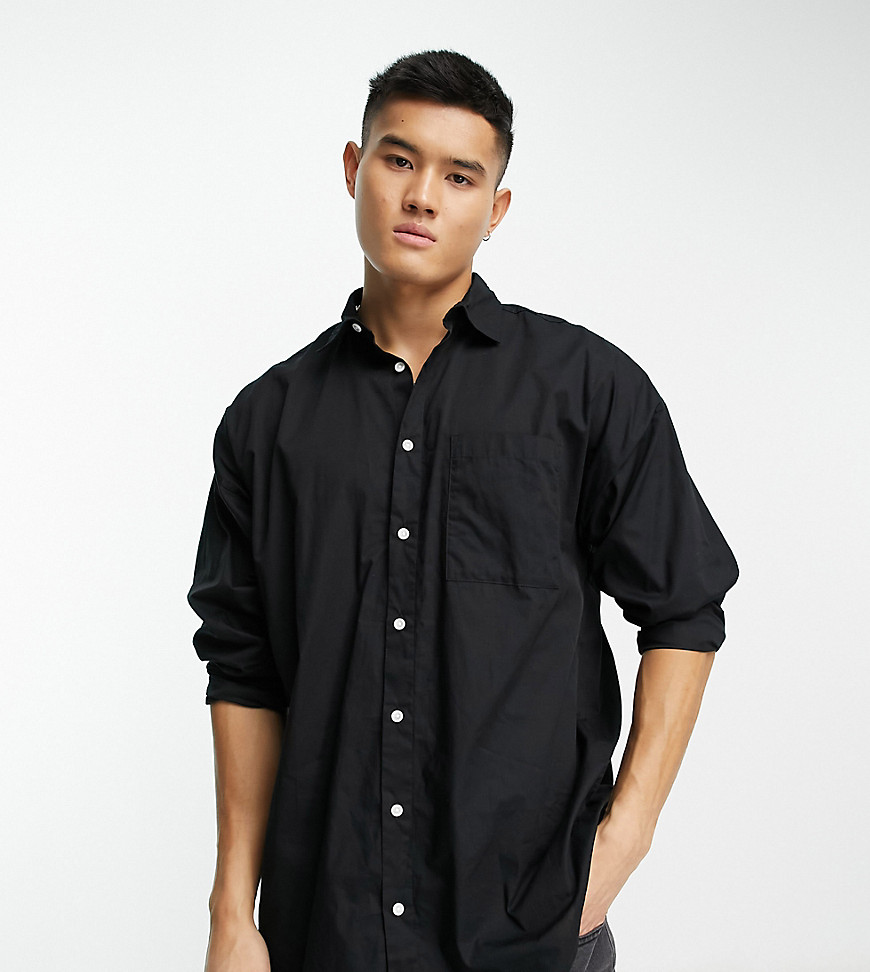 ADPT oversized cotton poplin shirt with pocket in black