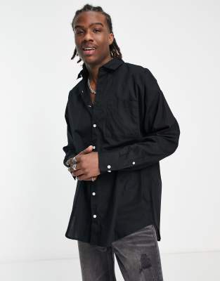 Adpt Oversized Cotton Poplin Shirt With Pocket In Black