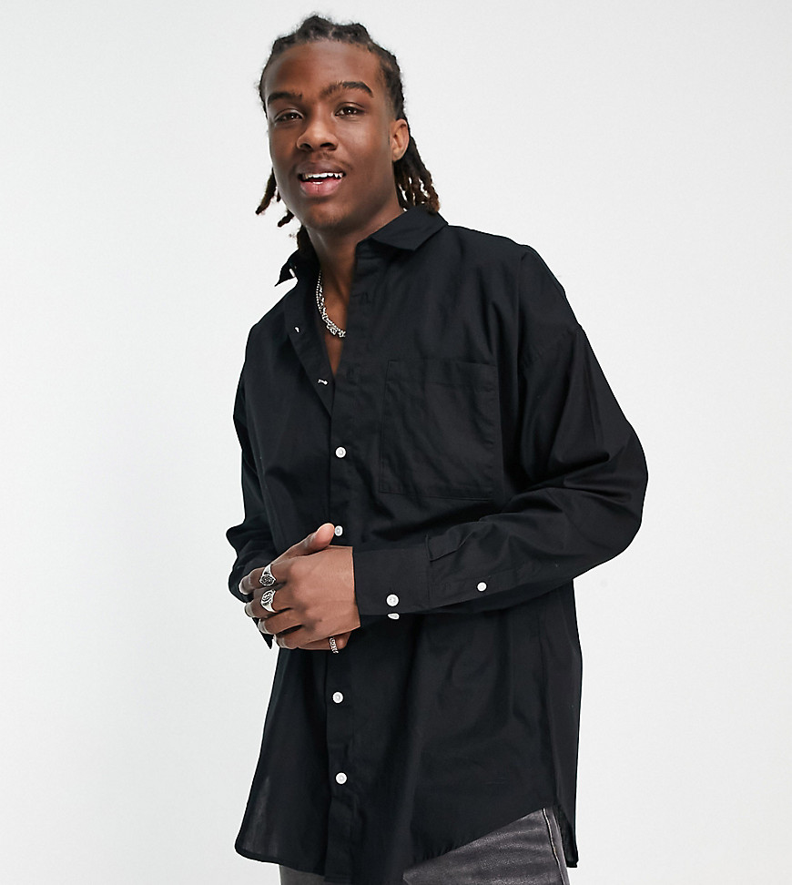 Adpt Oversized Cotton Poplin Shirt With Pocket In Black