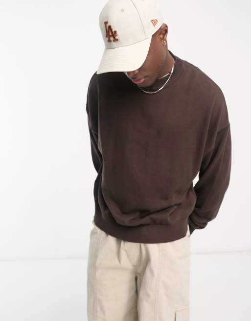 ADPT oversized crew neck jumper in brown