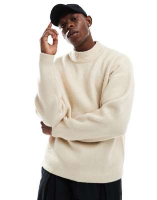 ADPT ADPT oversized crew neck jumper in cream-White