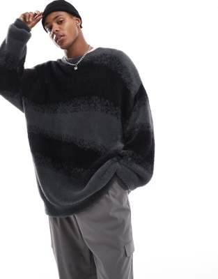 ADPT ADPT oversized crew neck jumper in diagonal print in black grey