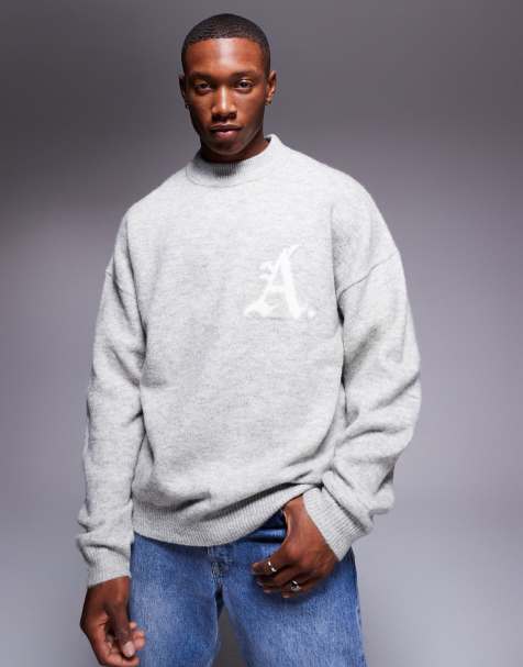 ADPT oversized crew neck knit sweater in light gray - view 1