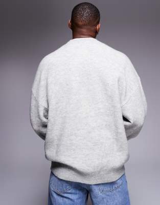 Adpt Oversized Crew Neck Knit Sweater In Gray