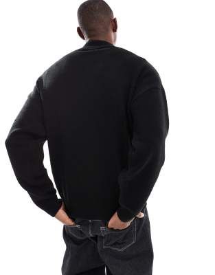 Adpt Oversized Crew Neck Knitted Sweater In Black