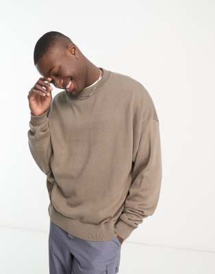 Adpt Oversized Crew Neck Sweater In Beige-neutral