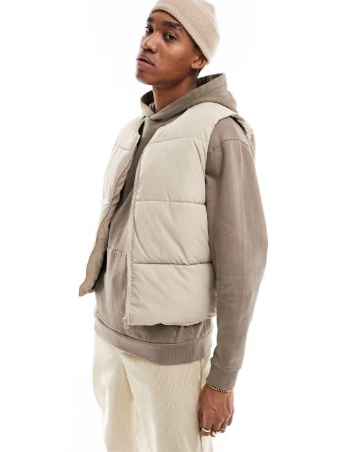 ADPT oversized cropped puffer vest in beige