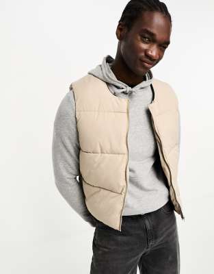 Adpt Oversized Cropped Puffer Vest In Beige-neutral