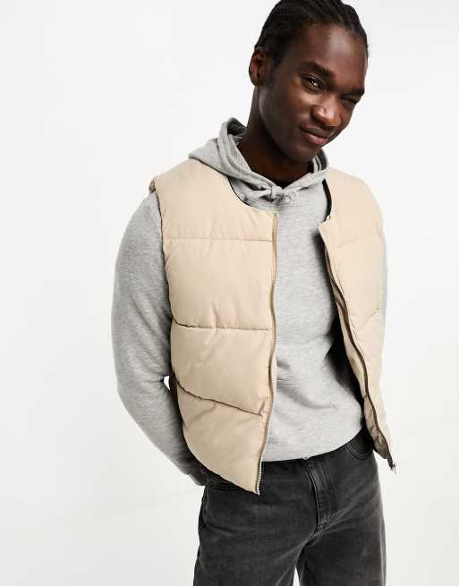 ADPT oversized cropped puffer vest in beige