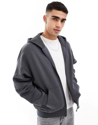 Adpt Oversized Double Zip Hoodie In Gray Acid Wash