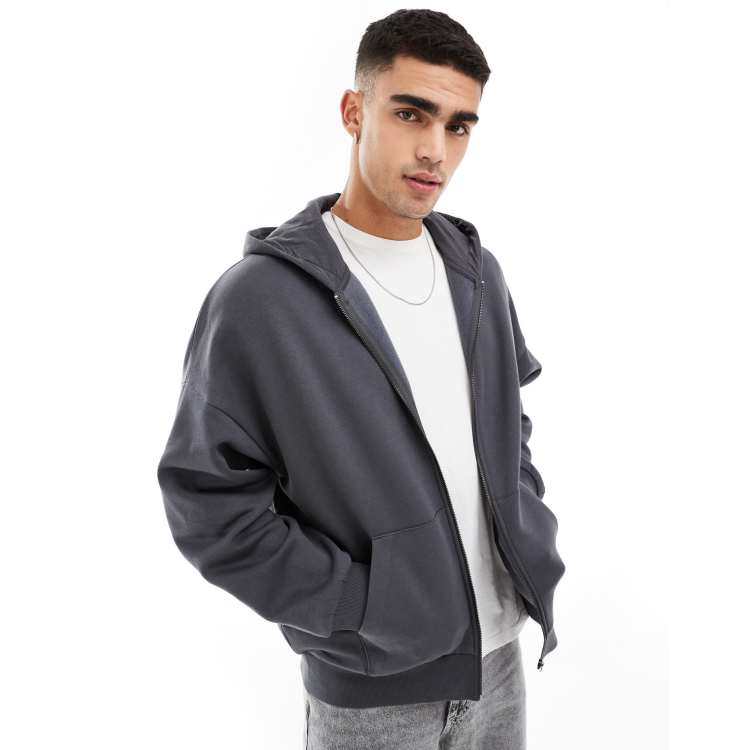 ADPT oversized double zip hoody in grey acid wash | ASOS