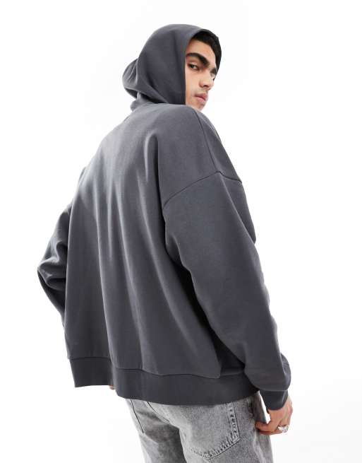 ADPT oversized double zip hoody in grey acid wash | ASOS