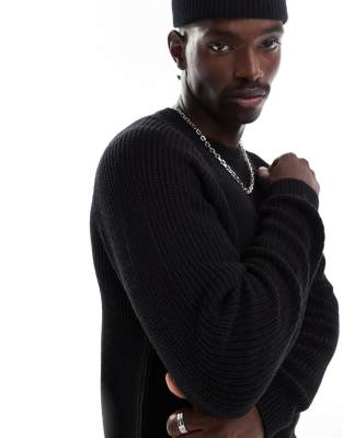 ADPT ADPT oversized fisherman rib crew neck jumper in black