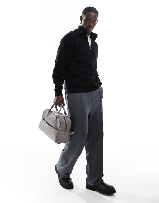 ADPT oversized fisherman rib high neck quarter zip in black , 2 of 4