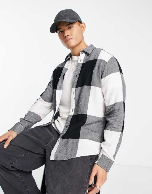 ADPT oversized flannel buffalo check shirt in black white