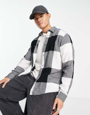 ADPT OVERSIZED FLANNEL BUFFALO CHECK SHIRT IN BLACK & WHITE