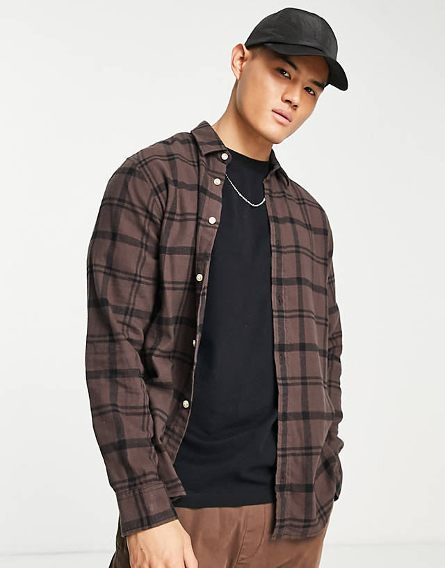 ADPT - oversized flannel check shirt in brown
