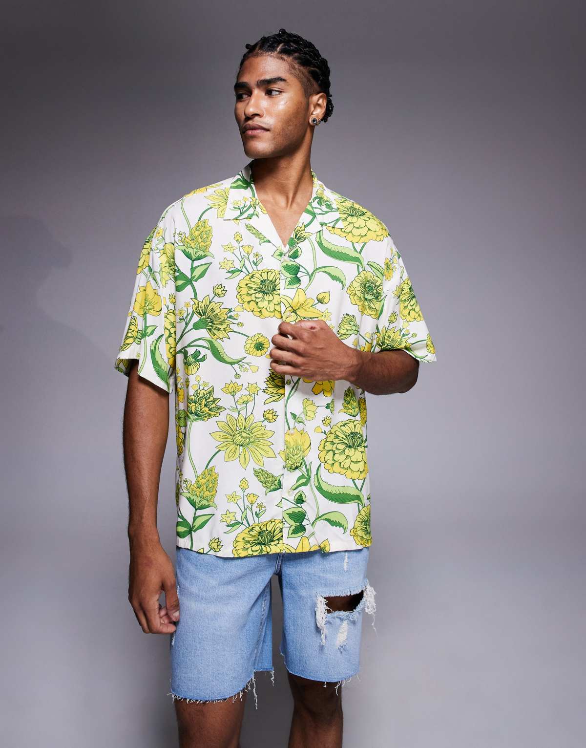 ADPT oversized flower print shirt in cream