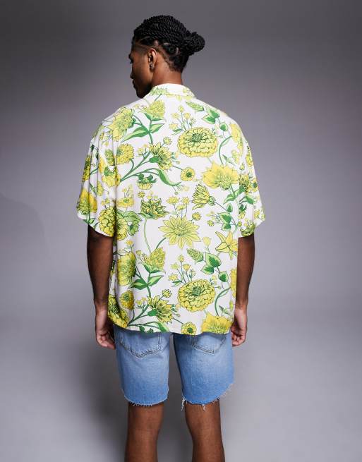 ADPT oversized flower print shirt in cream, 3 of 4
