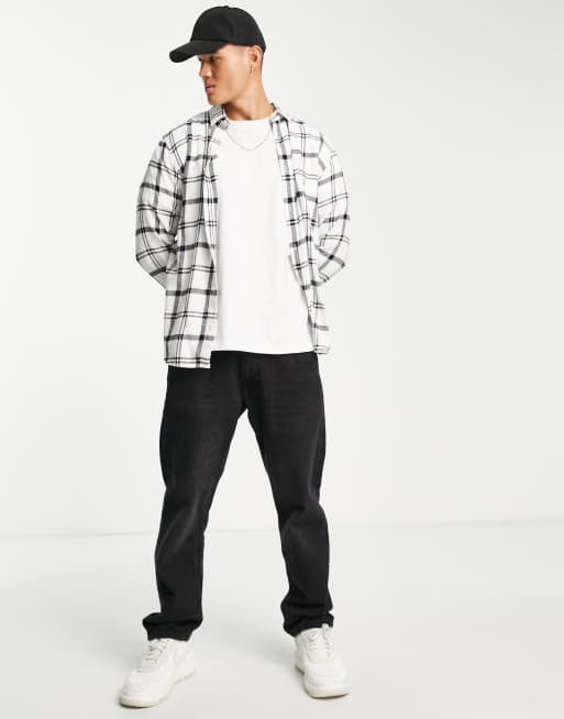 ADPT - Oversized geruit overhemd van flanel in wit 