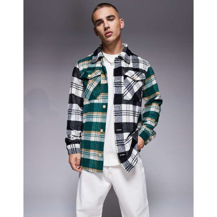 ADPT oversized heavy brushed check overshirt black green ASOS
