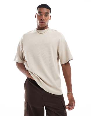 oversized heavy weight ribbed T-shirt in beige-Neutral