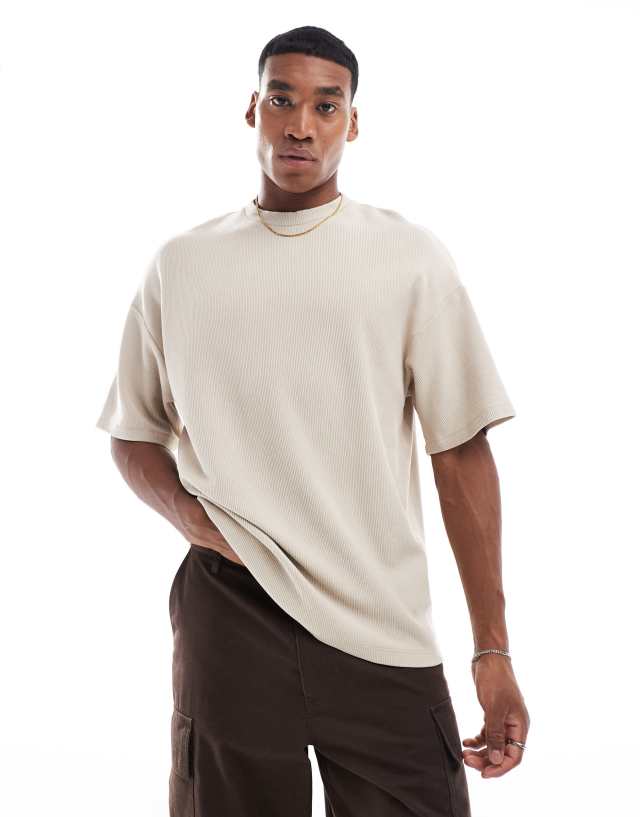 ADPT - oversized heavy weight ribbed t-shirt in beige