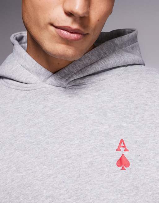 ADPT - Oversized hoodie met 'Ace of Hearts' in lichtgrijs, 5 van 5