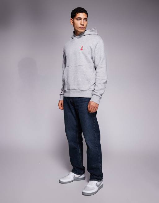 ADPT oversized hoodie with ace of hearts back and chest prints in light gray, 2 of 5