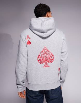 ADPT ADPT oversized hoodie with ace of hearts in light grey