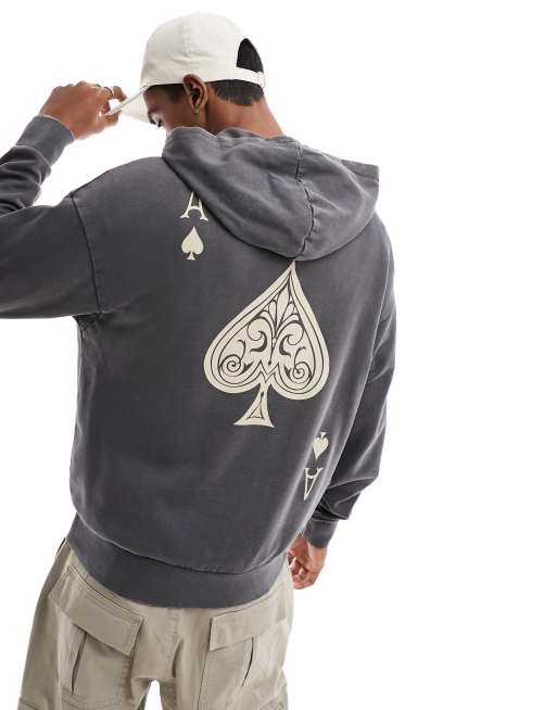 ADPT oversized hoodie with ace of spades back print in washed gray