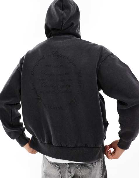 ADPT oversized hoodie with back print in black acid wash - view 1