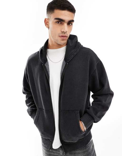 ADPT oversized hoodie with back print in black acid wash