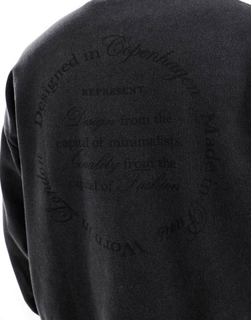 ADPT oversized hoodie with back print in black acid wash