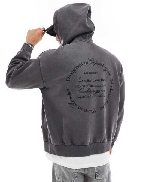 ADPT oversized hoodie with back print in gray acid wash - view 1