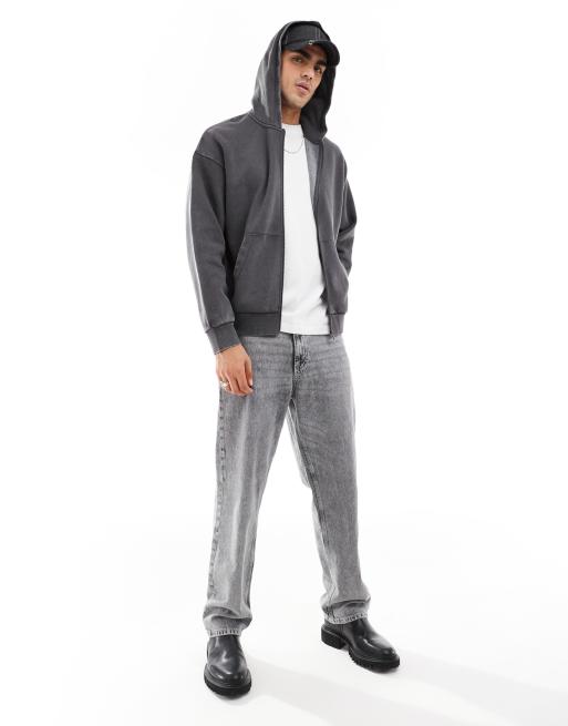 ADPT oversized hoodie with back print in gray acid wash