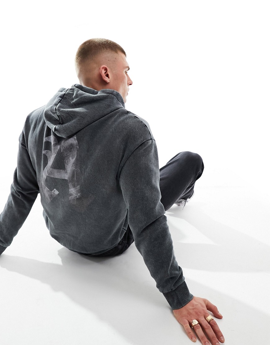 Adpt Oversized Hoodie With Back Print In Washed Gray