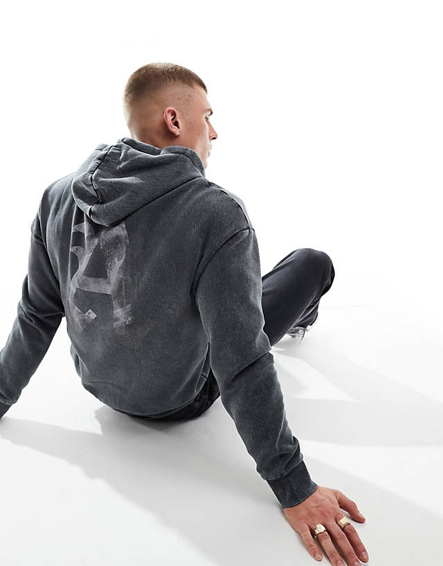 ADPT - oversized hoodie with back print in washed grey