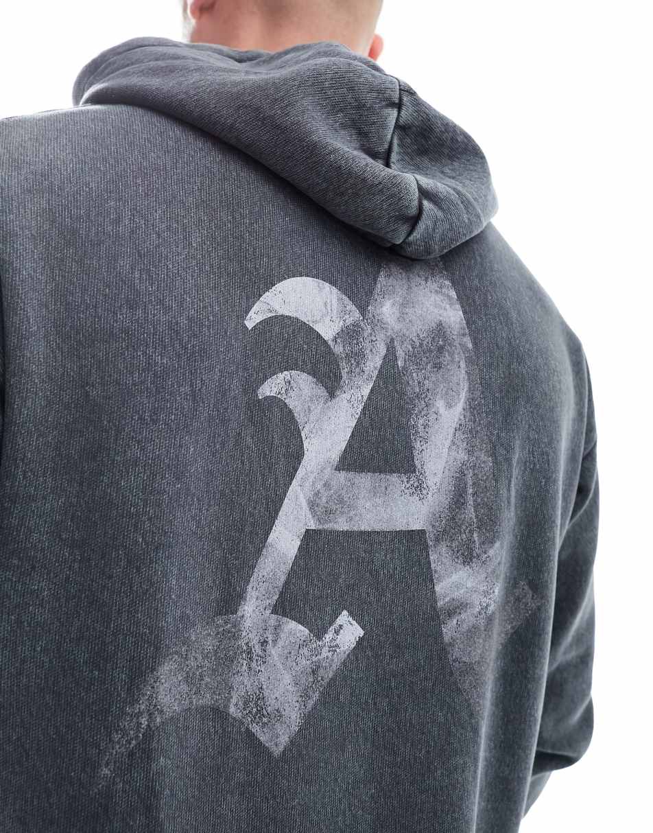 ADPT oversized hoodie with back print in washed grey